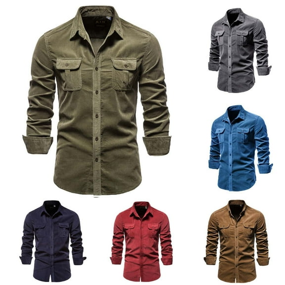 Miluxas Men'S Corduroy Shirt Jacket Long Sleeve Shirts Button Down Shacket Casual Vintage Red