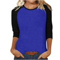 thumbnail image 2 of Birdeem T-Shirt Mode Femme Patchwork Imprimé Bloc de Couleur Manches 3/4 Blouse Col Rond Hauts Décontractés, 2 of 12