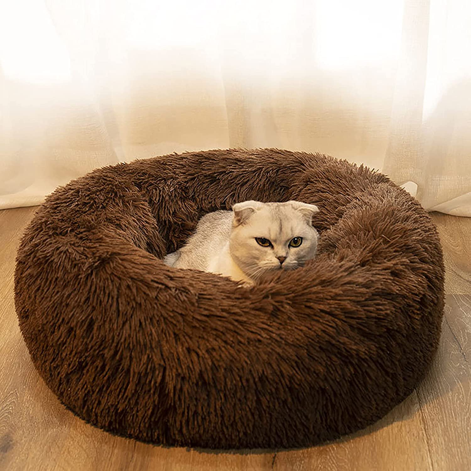 Round Pet Bed Donut Dog Bed Cat Bed Round Calming Faux Fur Shag Pet Bed Fluffy Indoor Cuddler Plush Pet Beds for Small Dogs Cats Ultra Soft Material Machine Washable Type C