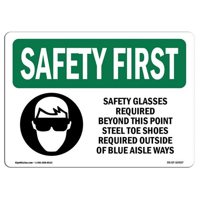 SignMission OS-SF-A-1218-L-10927 Premier Signe de Sécurité de 12 x 18 Po - Lunettes de Sécurité Requises au-Delà avec Symbole