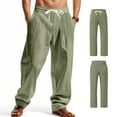 thumbnail image 4 of Mens Linen Pants Casual Summer Beach Pants Elastic Waist Drawstring Lightweight Vacation Trousers with Pockets, 4 of 9