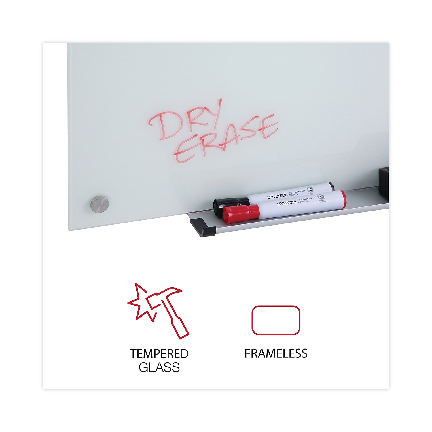 Universal UNV43232 36 in. x 24 in. Frameless Glass Marker Board - White