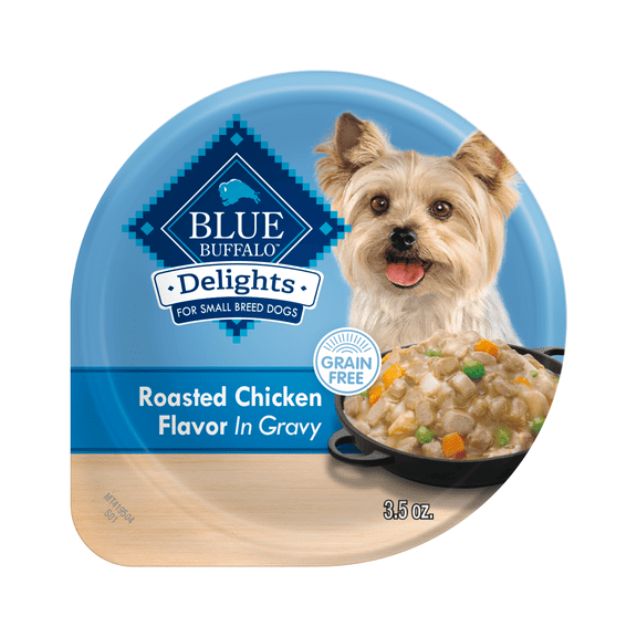 Blue Buffalo Delights Small Breed Roasted Chicken Flavor in Hearty Gravy Wet Dog Food for Adult Dogs, Grain-Free, 3.5 oz. Cup