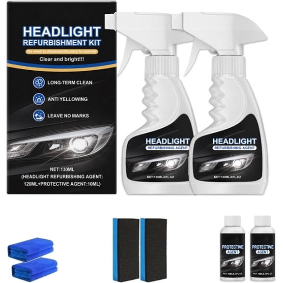 Headlight Restoration Spray Kit with Clear Coat & Polishing Sponge, Professional Headlight Cleaner and Restorer for Oxidized, Yellowed, and Cloudy Automotive Headlights