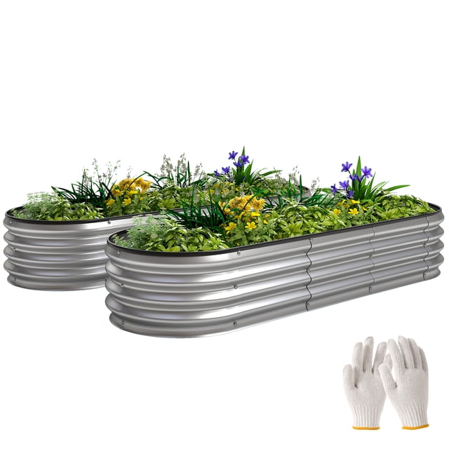 Outsunny 2 Pcs Bac de Jardin Surélevé Galvanisé 6 x 2 x 1 Pi, Argent