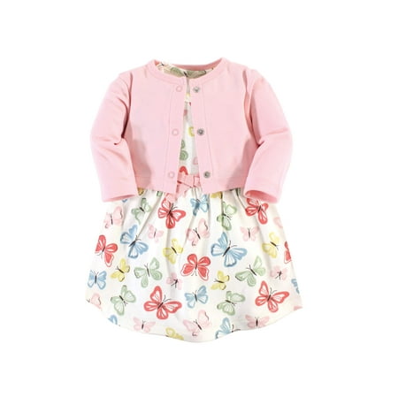 UPC: 0660168677263 | Touched by Nature Baby and Toddler Girl Organic Cotton Dress and Cardigan 2pc Set  Butterflies  3-6 Months