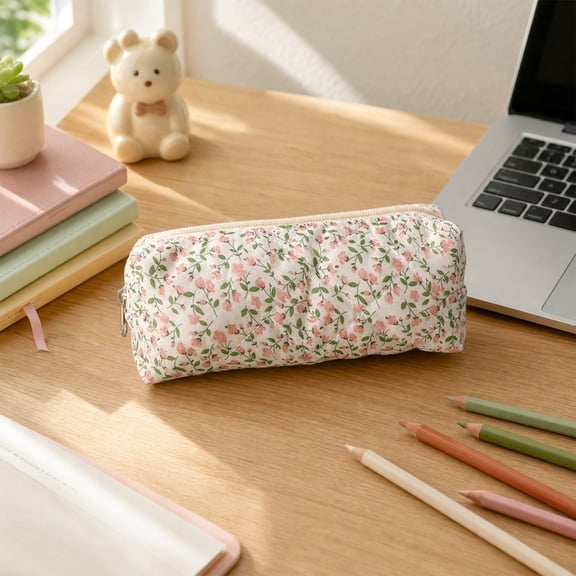 Roiihwy Floral Cute Pencil Case Lightweight, Makeup Pencil Pouch Pen Bag Office College Cosmetic Makeup Bag Organizer Large