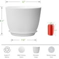 thumbnail image 2 of 12inch Large Plant Pot, Modern Plastic Planter with High Driange Holes and Saucer for Indoor Outdoor Garden Plants and Flowers, White, 2 of 4
