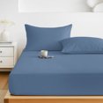 thumbnail image 6 of Cal.King Size Fitted Sheet Set - Pure Slate Blue 3 Piece Bedding Sets 16" Deep Pocket Fitted Sheet with 2 Pillowcases, Modern Solid Color Minimalist Art Brushed Microfiber Hotel Luxury Bed Sheets, 6 of 9