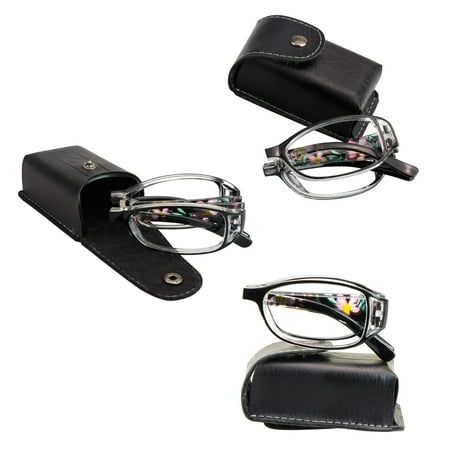 3 Pair Reading Glasses Foldable Readers with Blue Light Blocking lens Compact Folding Glasses for Women Reading Case Included (Black, +1.00 Magnification)