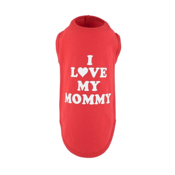 The Worthy Dog Screen Print Graphic I Love Mommy Tees, Cotton Soft Tank T-Shirt for Dogs, Breathable Summer Outfit for Pets, Red - Small