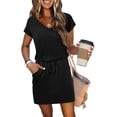 thumbnail image 2 of Vestido OFEEFAN de verano con cuello en V, casual, con bolsillos, talla XL, negro, 2 of 5