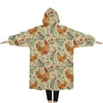 thumbnail image 2 of Oversized Wearable Blanket Hoodie,Beige Chicken Floral Pattern Sherpa Blanket Hoodie with Super Pockets,Super Warm Fuzzy Pullover for Women & Men, 2 of 6