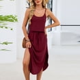 thumbnail image 1 of TaTaai Women Casual Solid Thin Strap Sleeveless Drawstring Waist Side Slit Dress 2 Piece Set Ladies Holiday Vacation Wear Lightweight Breathable Comfortable Dress Set Gift, 1 of 8