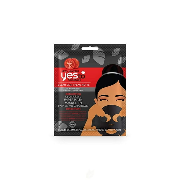(6 Pack) Yes To Tomatoes Detoxifying Charcoal Paper Face Mask - Single Use Facial Mask | 0.67 fl ounce