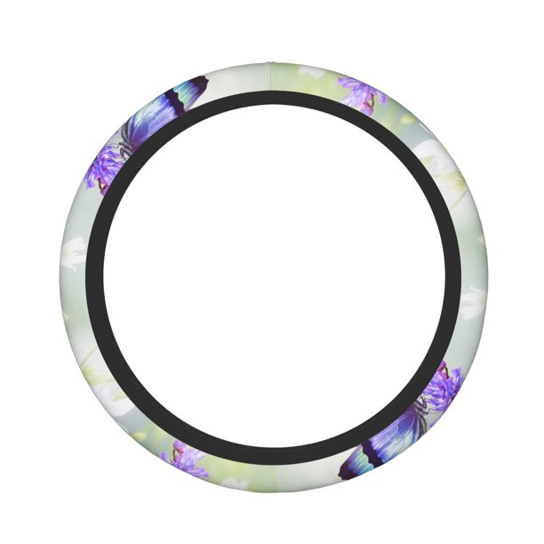 Fotbe Purple Butterfly On Wild Funda para Volante Universal de 15 pulgadas, Accesorios para Auto para Hombre y Mujer, Protector de Volante Cómodo para SUV y Sedán