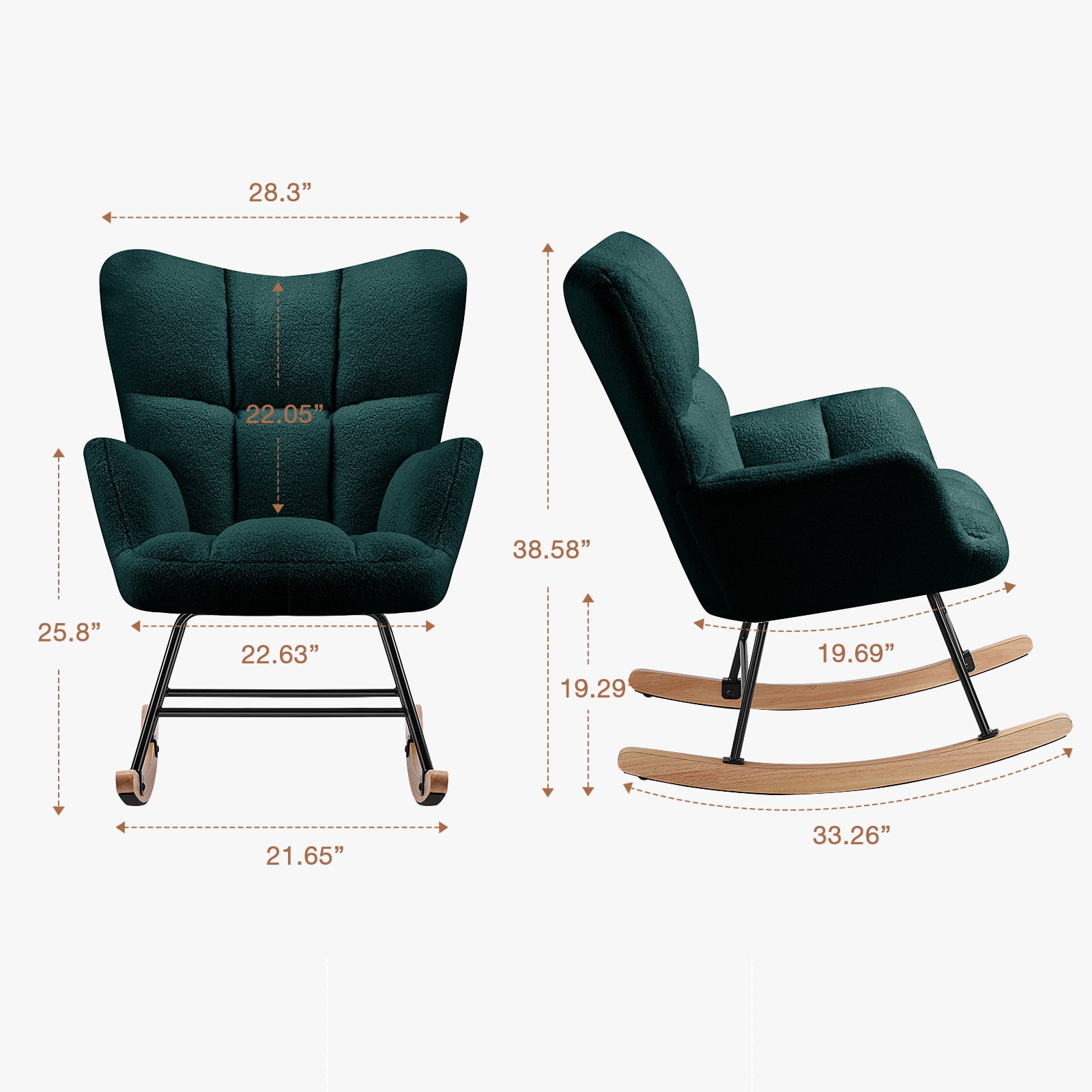 GIANNA Rocking Chair, with Wing Backrest Wide Armrest, Green