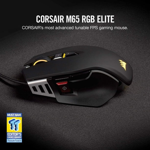 M65 RGB Elite Wired FPS and MOBA Gaming Mouse Adjustable Weight and Balance Durable Aluminum Frame 18 000 DPI Optical Sensor Black