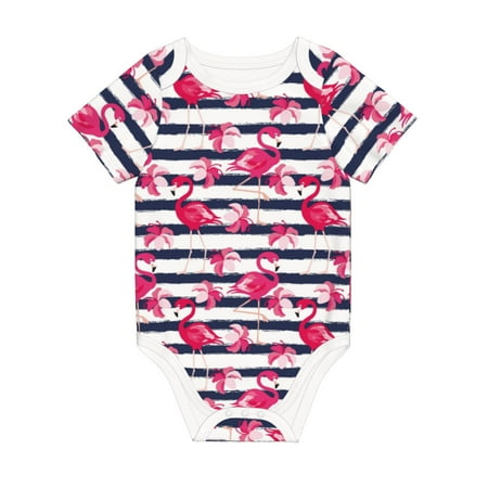

Matuu Dark Blue Stripes and Flamingos for Baby Short-Sleeve Bodysuit Soft Cotton Comfortable and Breathable Perfect for Newborns and Infants