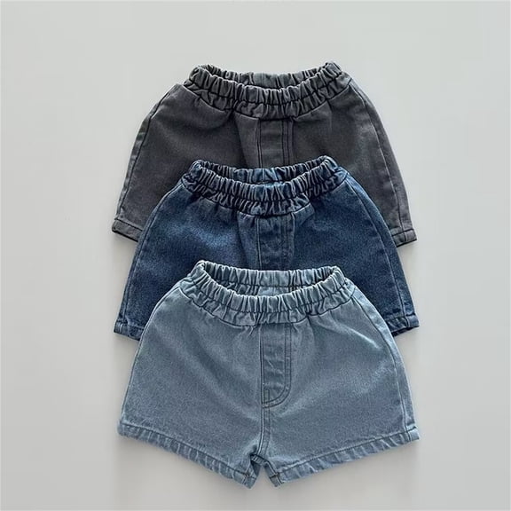 Shorts for Boys Kids Classic Solid Denim Shorts Summer Breathable Soft Blue 12-18 Months