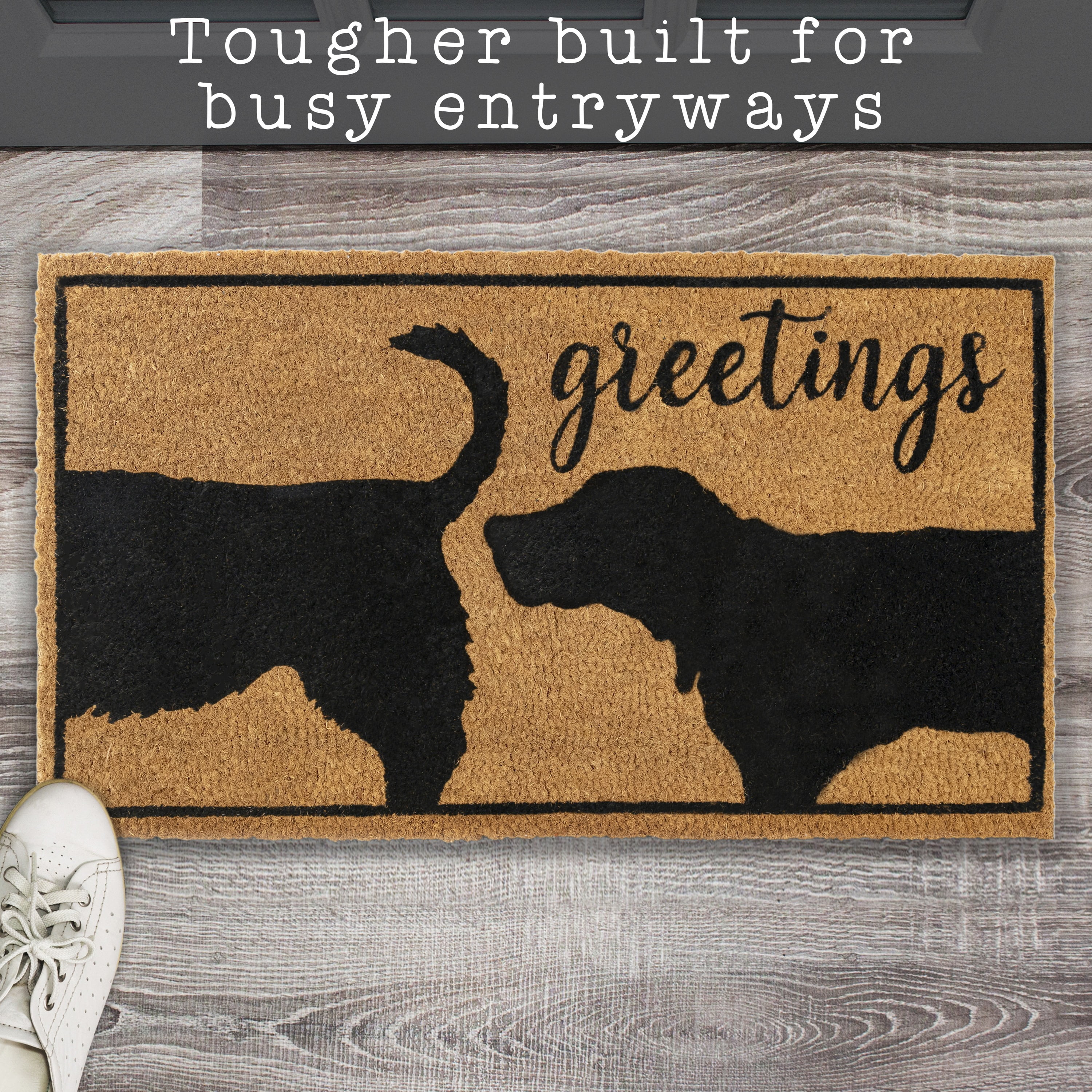 MAINEVENT Funny Dog Greetings Doormat 30x17 Inch, Outdoor Welcome Mat for Outside