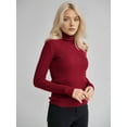 thumbnail image 4 of Suéteres Acanalados para Mujer, Lindos Suéteres de Punto de Cuello Alto, Ajustados y Cálidos Vino Tinto un Tamaño, 4 of 10