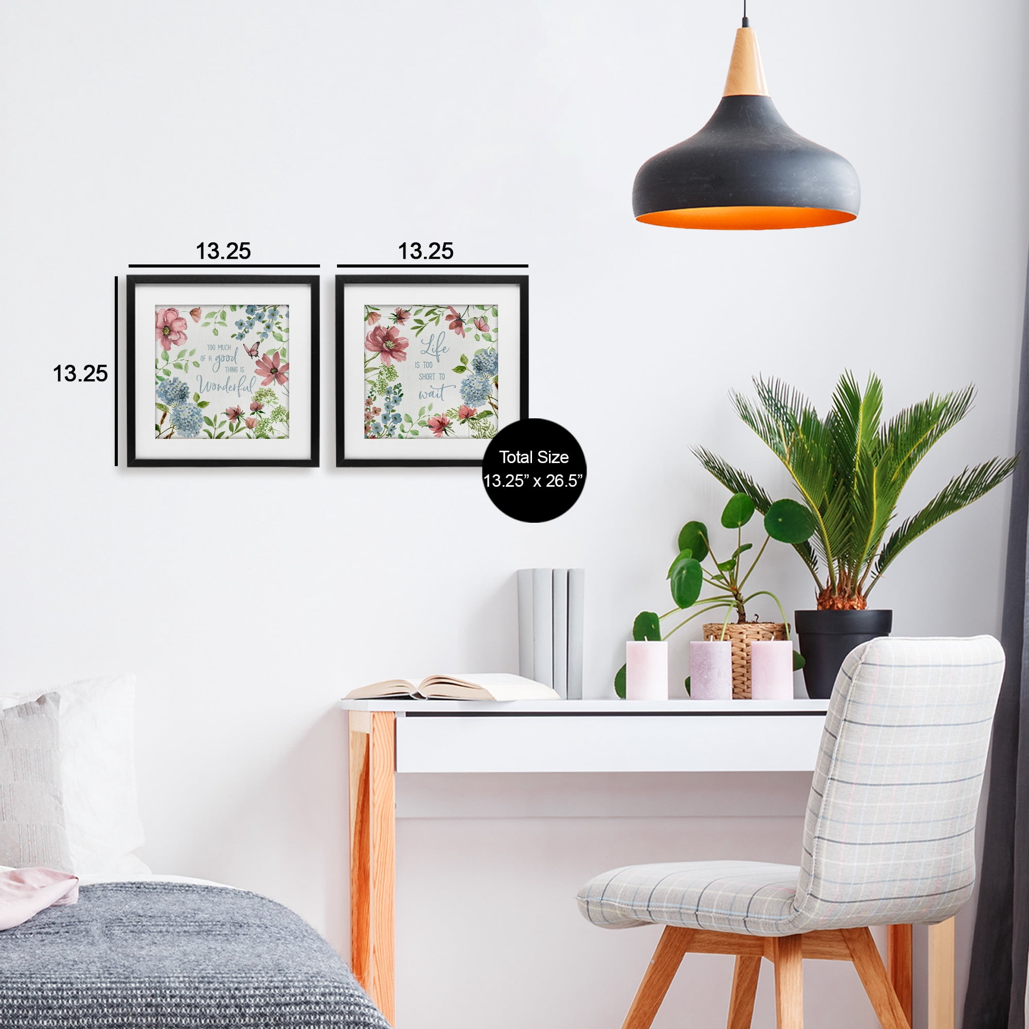 Stupell Industries Uplifting Floral Quotes 2 Piece Black Framed Print Under Glass Set, design by Nan