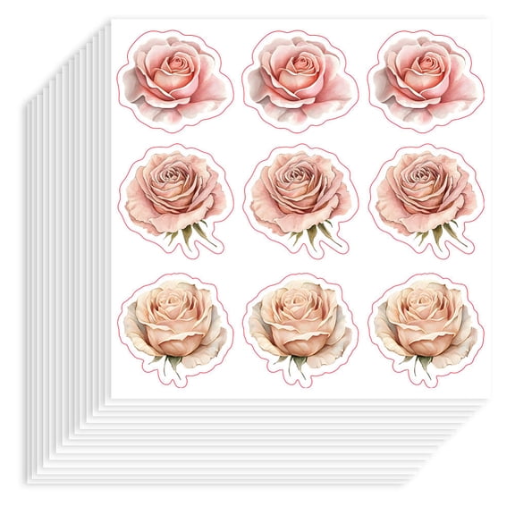 180pcs Pink Rose Stickers 3.54x3.54 inch Self-Adhesive Paper Decorative Stickers Waterproof Flower Decals