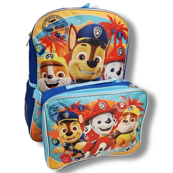Paw Patrol Dino Wilds Full Size 16 Inch Backpack with Detachable Lunch Box