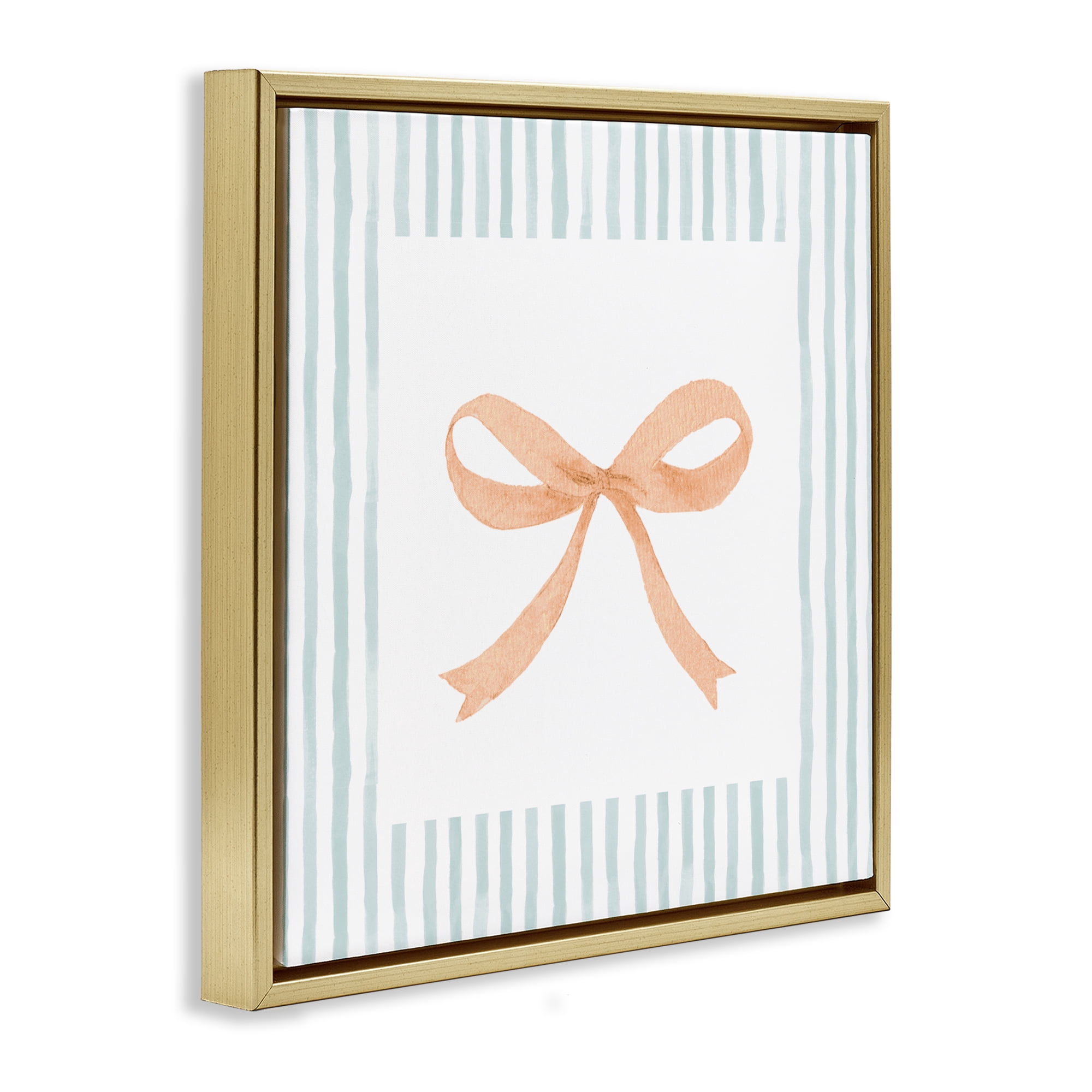 Stupell Industries Orange Bow with Stripe Border Gold Framed Floater Canvas Wall Art, design by Patricia Pinto