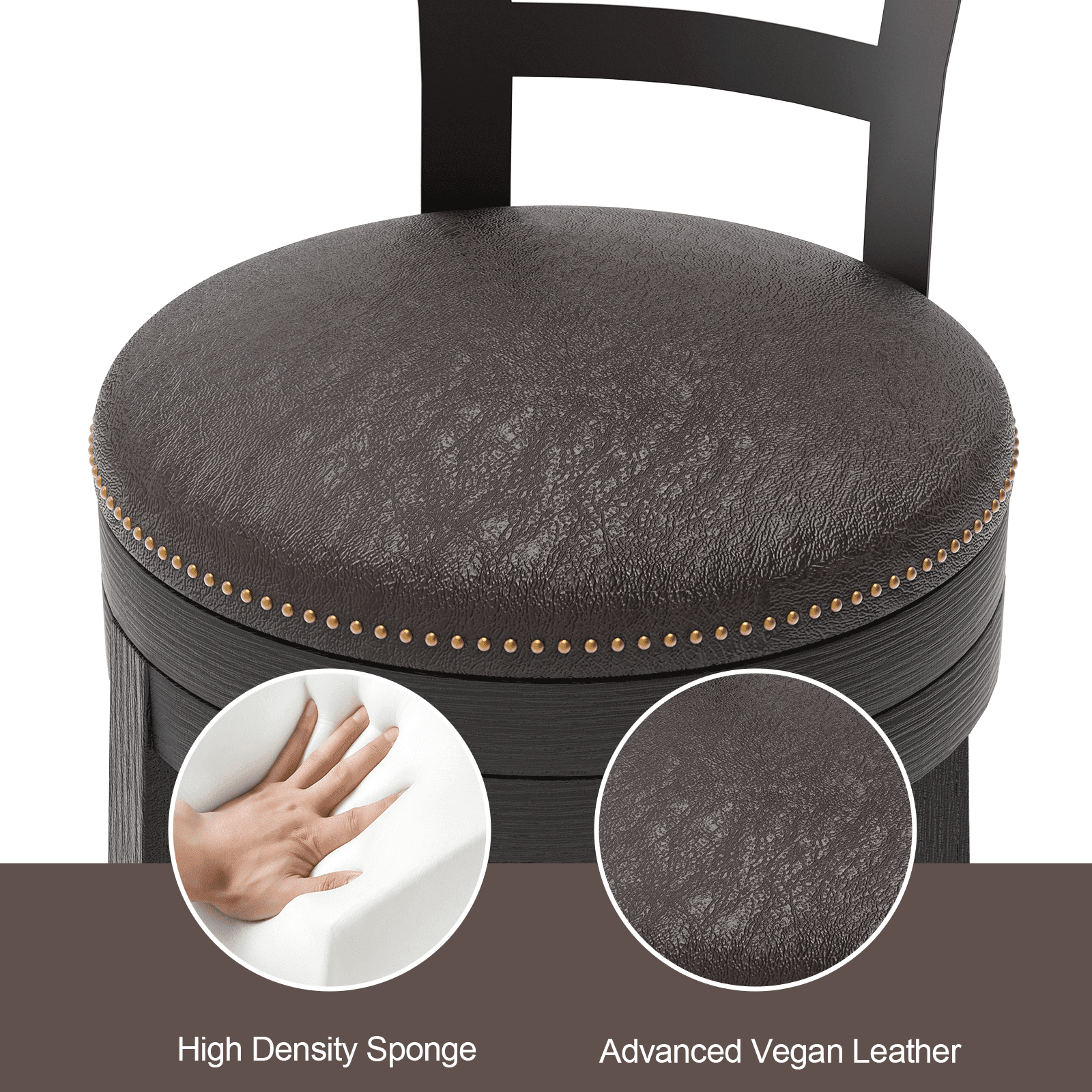 Nathaniel Home, 24" Swivel Counter Height Bar Stools, Dining Chairs with Backrest, Leather Seat Barstool Set of 2, Brown