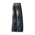 thumbnail image 5 of YLSDY Men's Vintage Wash Wide Leg Jeans, Button Waist, Relaxed Fit Denim Pants with Pockets for Daily & Streetwear Blue XXL, 5 of 5
