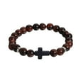 thumbnail image 2 of QUTETN Cross Bracelet for Men Women Stone Beaded Cross Bracelet Elastic Stone Religious Wristband Jewelry Gifts for Christian Black White, 2 of 13