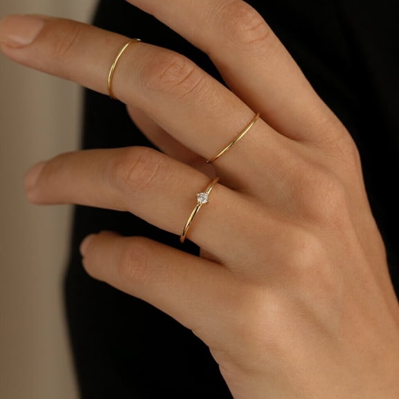 NS Enterprise Mini Solitaire Ring – 14K Yellow Gold or White Gold over Sterling Silver – Moissanite or Simulated Stone – Dainty Promise Ring for Women – Minimalist Jewelry Gift