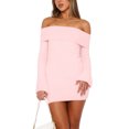 thumbnail image 1 of xiaxaixu Robe Moulante à Manches Longues pour Femmes Couleur Unie Épaules Dénudées Robe de Soirée Mini pour Plage Cocktail Club Mode Urbaine, 1 of 6