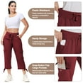 thumbnail image 5 of Satankud Women's Cargo Capris Hiking Pants Lightweight Quick Dry Outdoor Athletic Casual Loose Comfy Elastic Waist with Pockets Wine M, 5 of 9