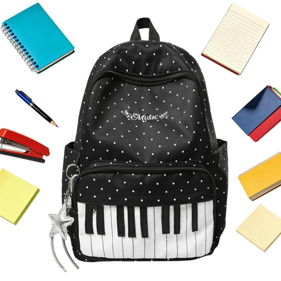 Piano Backpack for Women, Polka Dot Cute Bookbag for Casual Daypack Travel Work