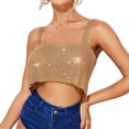 thumbnail image 1 of Top Corto Con Tirantes Y Pedrería Mujeres Rhinestones Sling Crop Top Y2k Sexy Diamonds Cami Tank Top (Oro M) Cgtredaw Para estrenar, 1 of 6