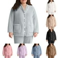 thumbnail image 4 of Women Fuzzy Fleece Jacket Pajama Tops V-Neck Button Down Sleepwear Long Sleeve Plush Warm Coat with Pockets, 4 of 9