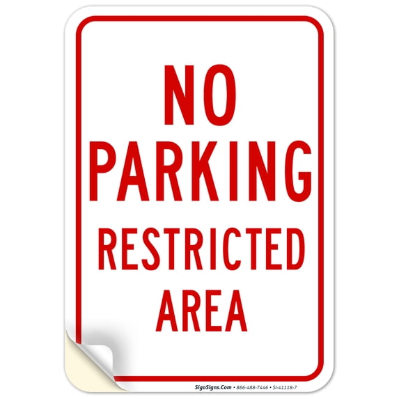 No Parking Restricted Area Sign, 10x7 Vinyl Sticker
