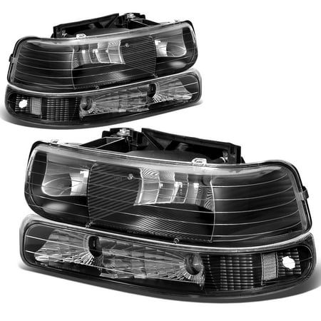 05 Chevy Silverado Headlights - For 99-06 Chevy Silverado/Tahoe Replacement HeadLight/Bumper 4-PC Lamp Set (Black) - GMT800 00 01 02 03 04 05