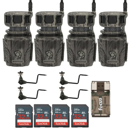 Stealth Cam Revolver 40MP Pro 360-Degree Cellular Trail Camera (4-Pack) Bundle with Economy Trail Camera Holder (4-Pack) 32GB Ultra SDHC Memory Card (4-Pack) and SD USB 2.0 Card Reader (13 Items)