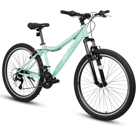 24Inch Mountain Bike for Women Girls, 21-Speed Mountain Bicycle with V-Brakes and Front Fork Suspension, Carbon Steel Frame for Teenagers Aged 12 and up, Green