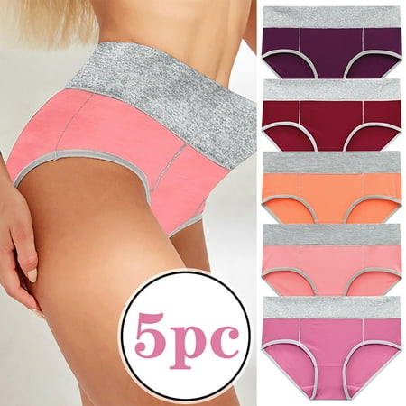 

Qcmgmg Women s Sexy Fashion Large Size Color Bump Buttocks Splicing Panties 5PC