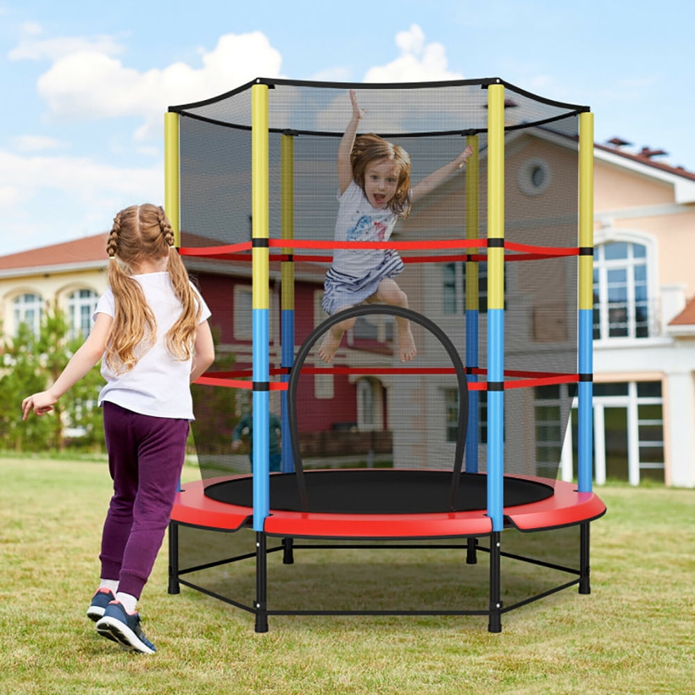 Aimee Lii 55 Inches Kids Trampoline Recreational Bounce Jumper with Safety Enclosure Net, Large Trampoline for Backyards, Outdoor Kids Trampoline