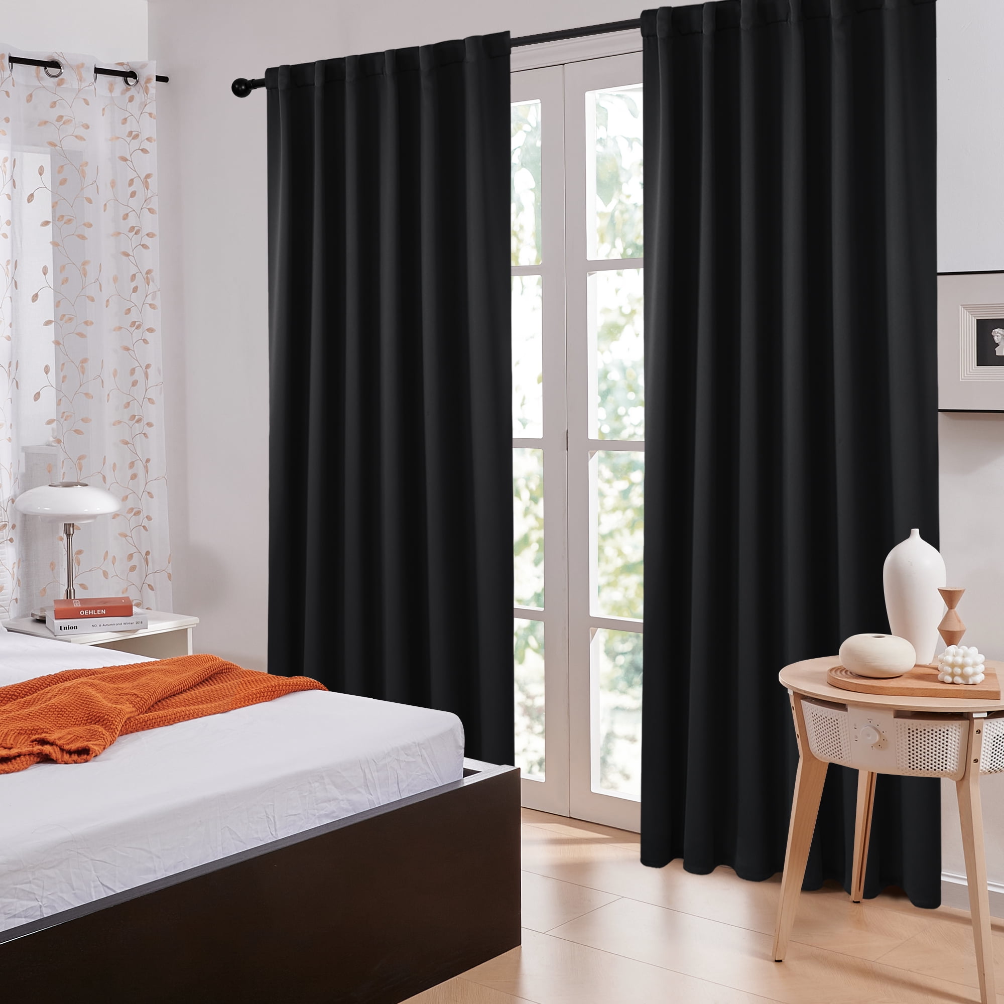 ZOPZO Black Out Curtains 2 Packs, Black, 52W x 84L Inch, Noise Reducing Drapes for Bedroom and Living Room