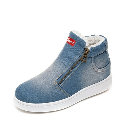 

Women‘s Denim Flat Ankle Boots Comfortable Fleece Liner Thermal Zipper Shoes Women‘s Footwear