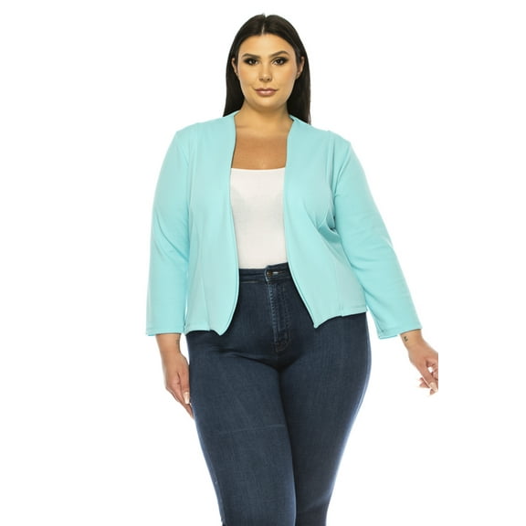 Women's Plus Size Collarless Blazer Open Front Sleek 3/4 Sleeves Cardigan
