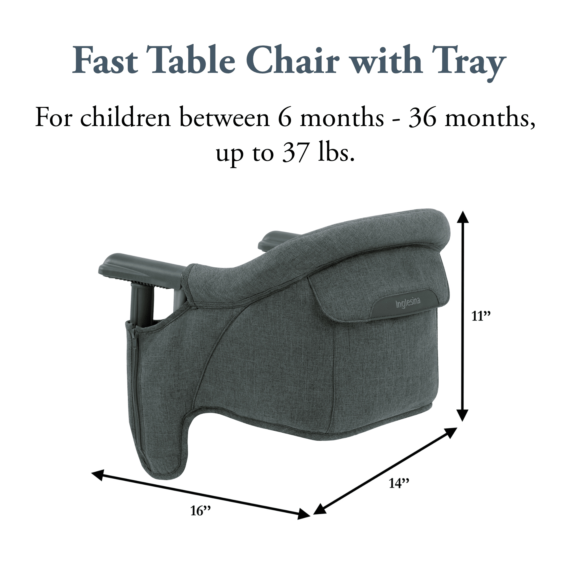 Inglesina - Fast Table Chair with Fast Tray: Hook On Portable High Chair for Babies and Toddlers, Damage Free Travel Booster Seat for Restaurant Use - Includes Snap On Tray, Charcoal Gray Mélange