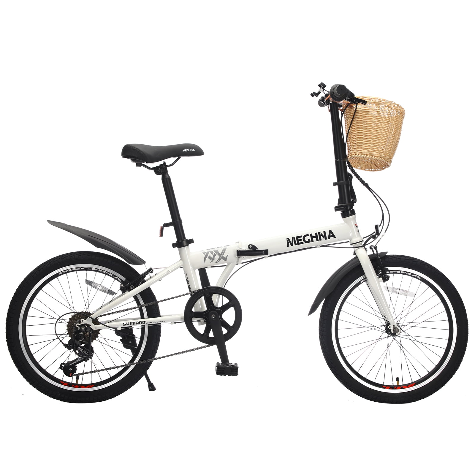 Ambifirner 20 Inch Folding Bike with Basket 6 Speed Foldable Bike with 100% Assembled, Double V Brakes, Phone Holder & Fenders, High-Carbon Steel Frame, Non-Slip tire and Adjustable Saddle